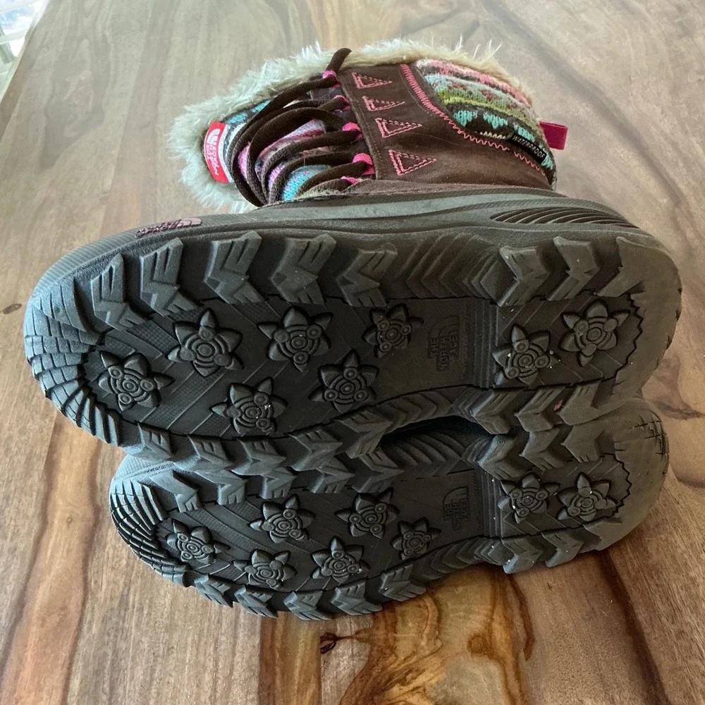 The North Face Girls Size 4 Heatseeker Winter Snow Boots Brown Pink Faux Fur